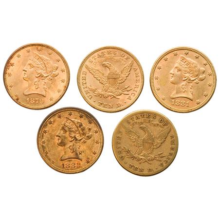 Appraisal: Liberty Head Five Coins Estimate -