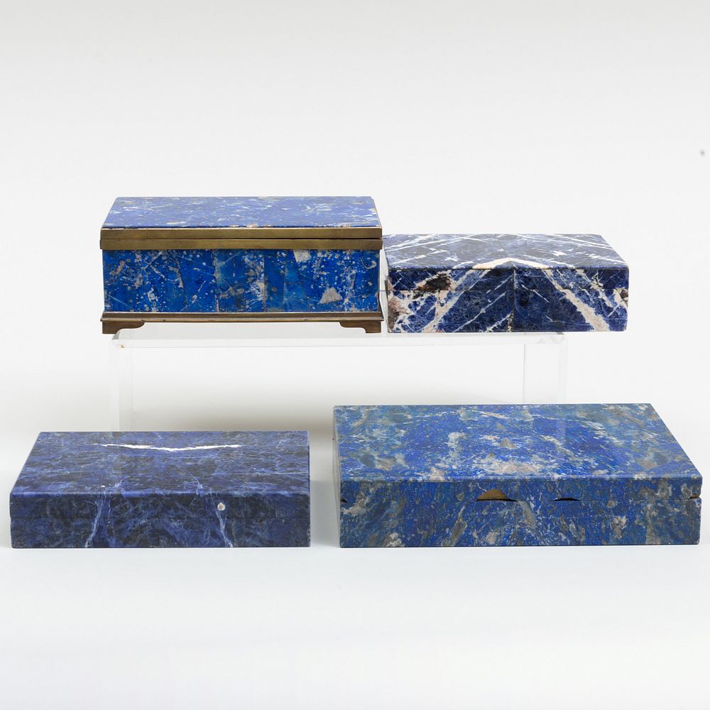 Appraisal: Four Lapis Lazuli Table Boxes The largest x x in