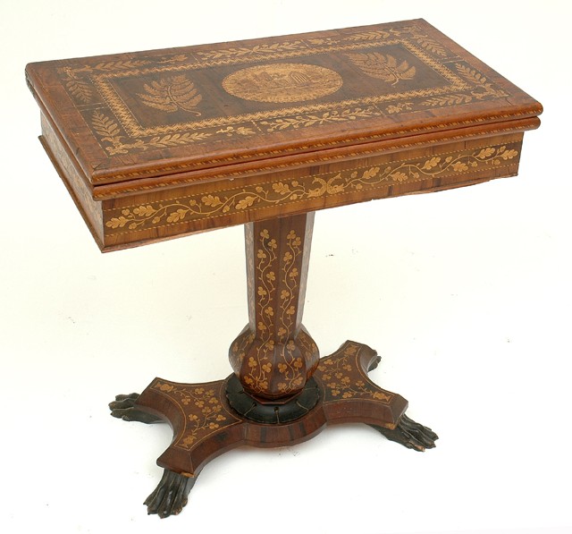 Appraisal: AN IRISH KILLARNEY ARBUTUS MARQUETRY GAMES TABLE Circa The rectangular