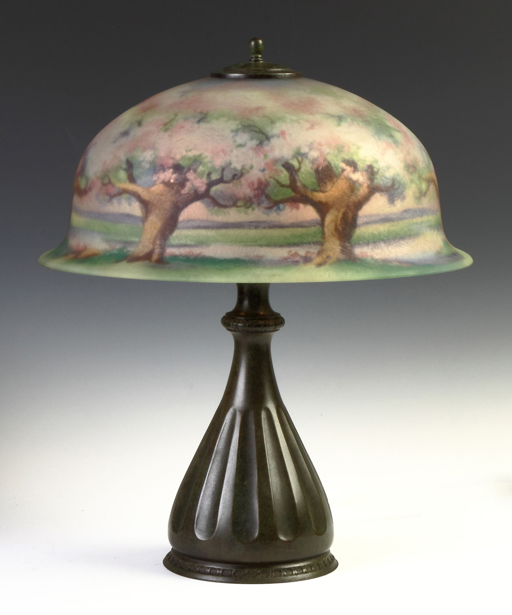 Appraisal: Pairpoint Reverse Painted Table Lamp - Trees Shade sgn The