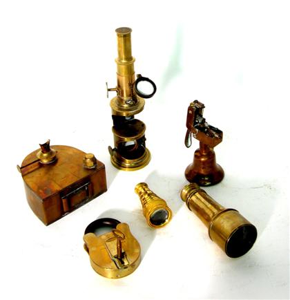 Appraisal: Assorted brass items Including two brass spy glasses single lens