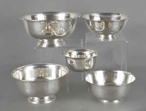 Appraisal: Five sterling silver bowls largest - h dia Provenance The