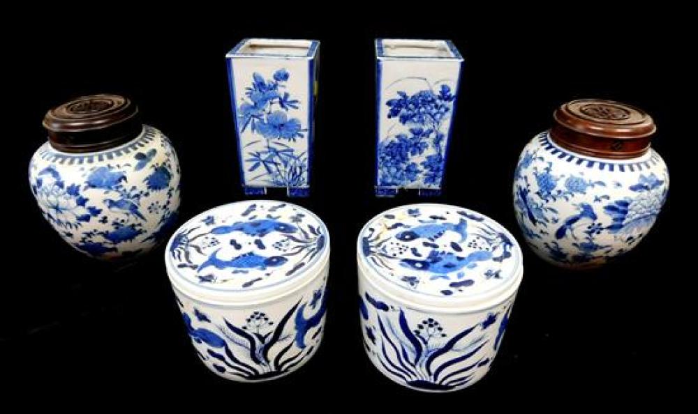 Appraisal: ASIAN Six blue and white ceramic vessels th th C