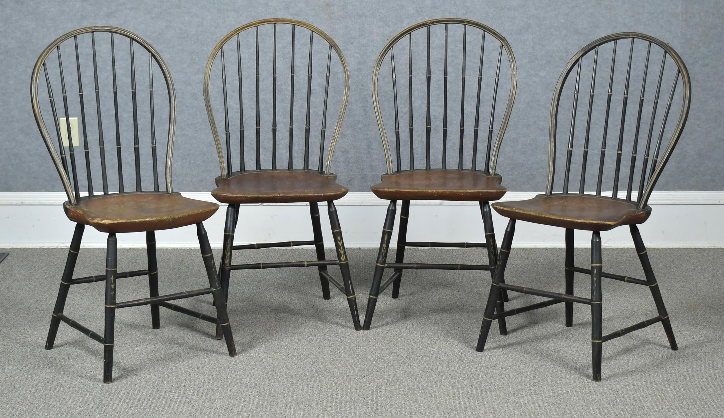 Appraisal: SET OF WINDSOR PAINTED BOW BACK CHAIRS CA New England