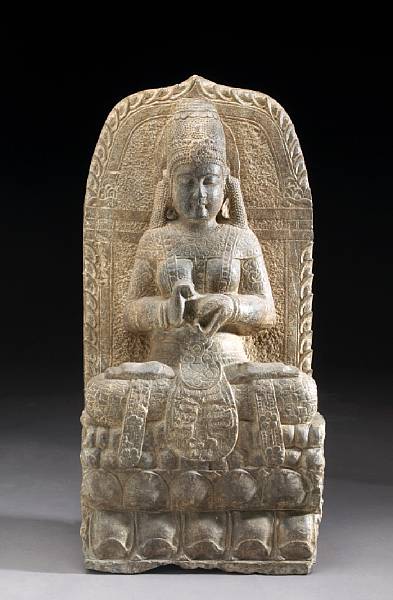 Appraisal: A sandstone stele depicting a Hindu goddess The deity shown