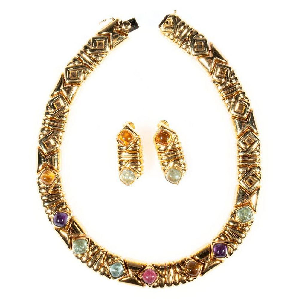 Appraisal: Kria semi-precious k gold collar and earring set the collar