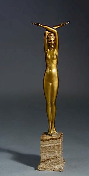 Appraisal: French Art Deco bronze nude female figure on marble plinth