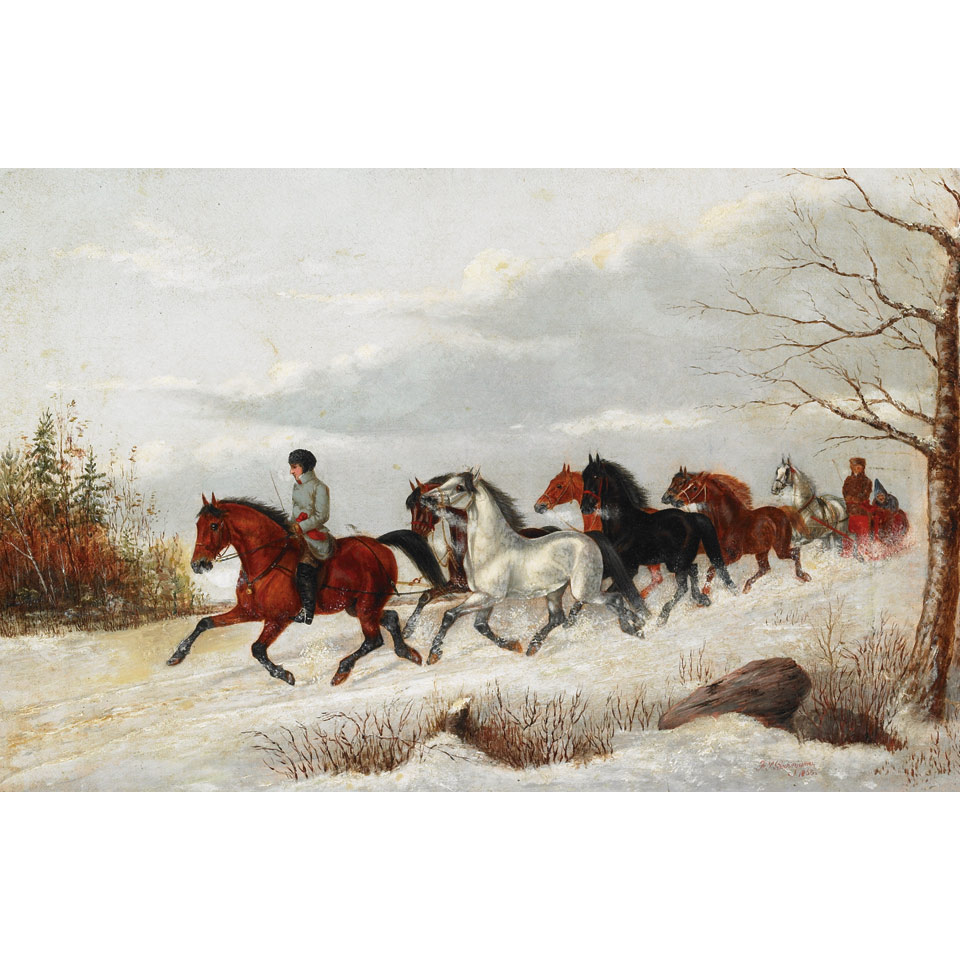 Appraisal: FREDERICK S BARNJUM TRADER WITH A STRING OF HORSES PULLING