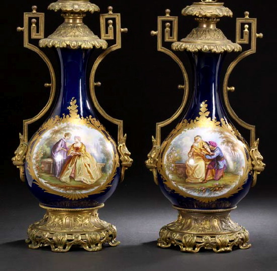 Appraisal: Large Pair of Napoleon III Gilt-Brass-Mounted Paris Porcelain Kerosene Parlor