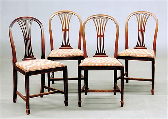 Appraisal: Four English mahogany side chairs circa curved back with pierced