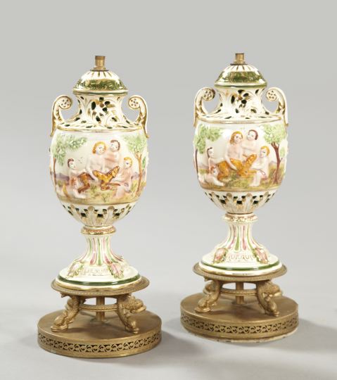 Appraisal: Good Pair of Capodimonte Pottery Table Lamps second quarter th