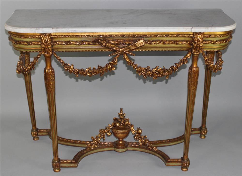 Appraisal: LOUIS XVI STYLE GILTWOOD AND MARBLE CONSOLE TABLE the rectangular