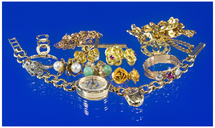 Appraisal: Small Collection Of Gold Jewellery Comprising Ladies Wristwatch Earrings Rings