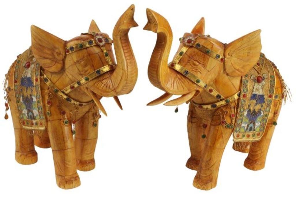 Appraisal: pair Chinese bone tiled elephants harness and blanket accented with