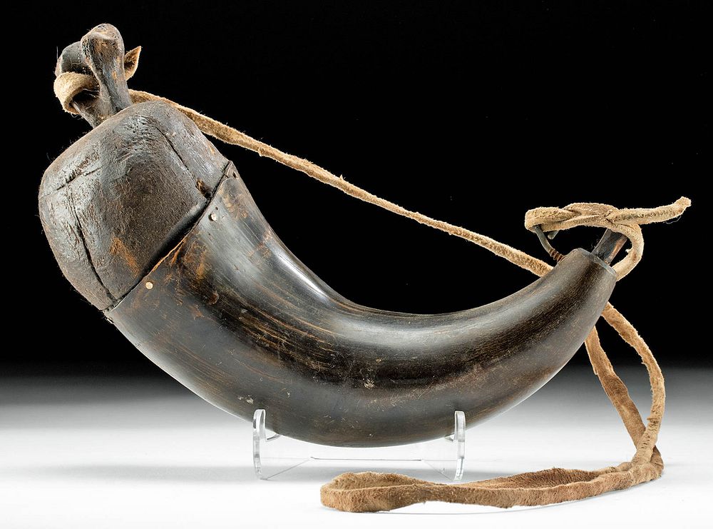 Appraisal: th C American Buffalo Horn and Leather Powder Horn North