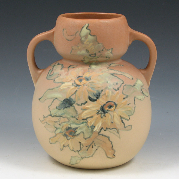 Appraisal: Weller Rochelle brown Hudson vase with handles and yellow floral