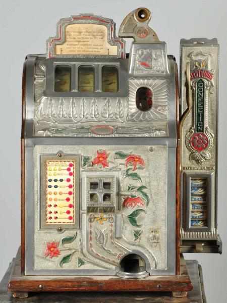 Appraisal: Mills Poinsettia Slot Machine with Side Vendor Description Original marquee