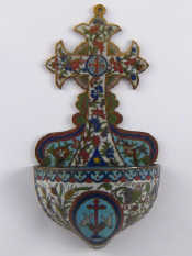 Appraisal: A cloisonne enamelled brass holy water stoup x cm