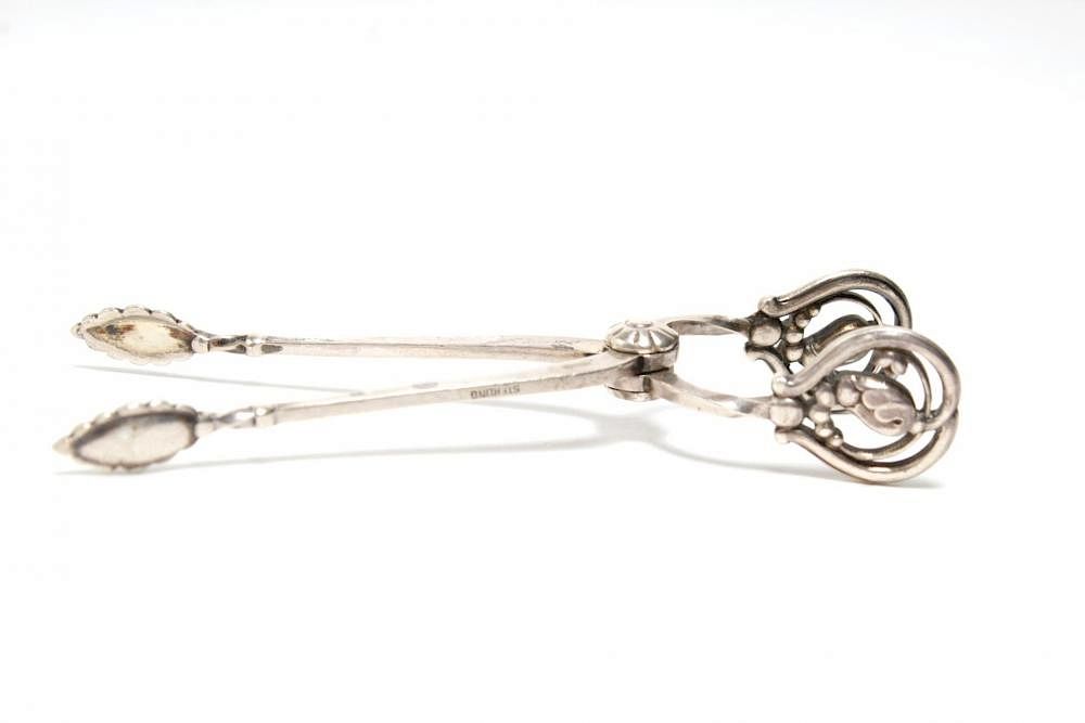 Appraisal: Antique Georg Jensen Blossom Silver Tongs Antique Georg Jensen Blossom