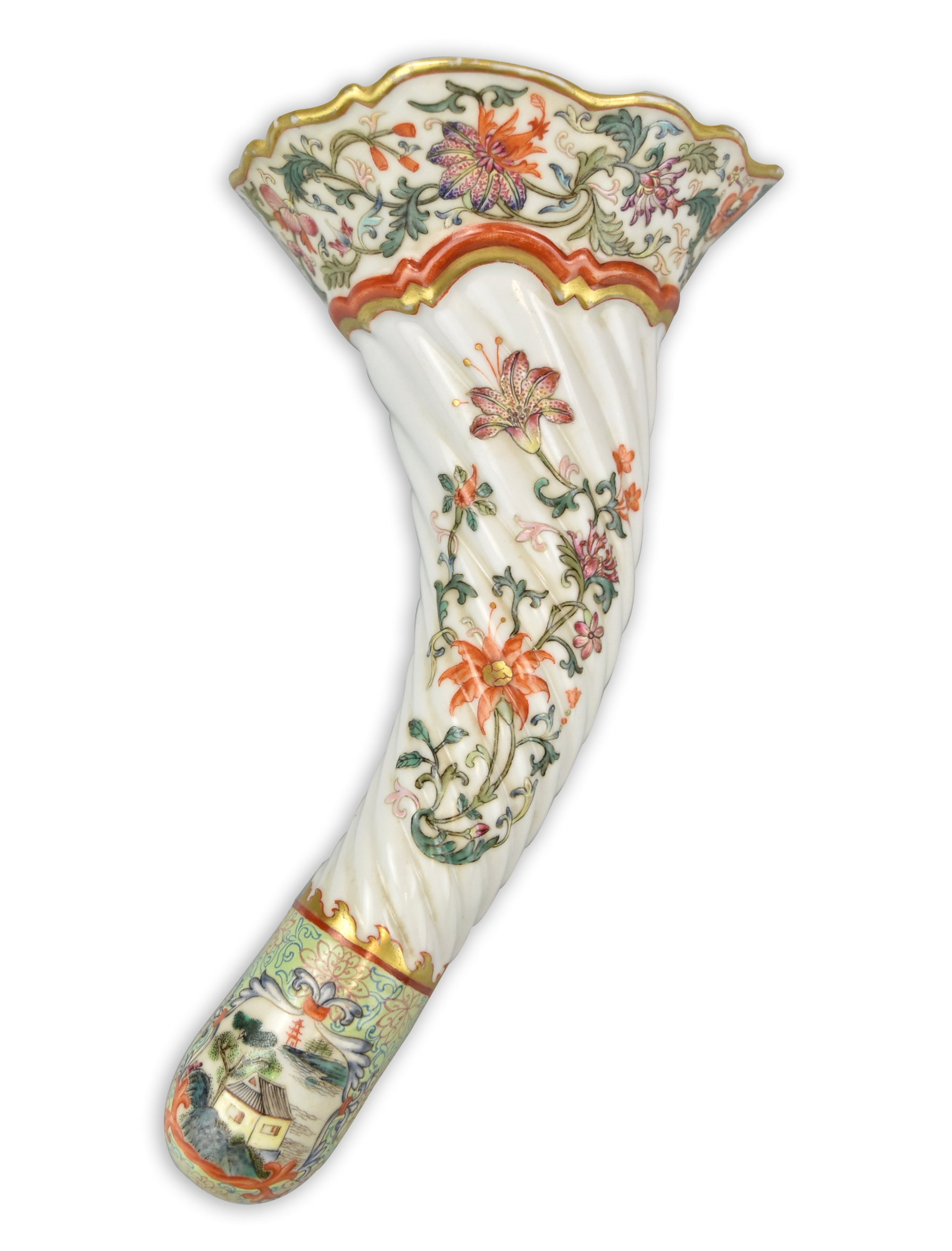 Appraisal: A curved Chinese famille rose wall sconce with two holes