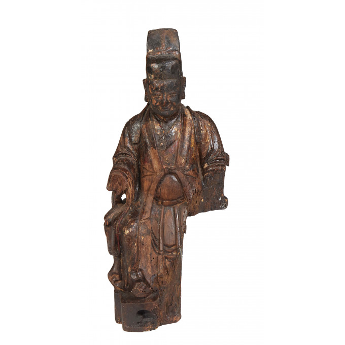 Appraisal: Chinese Carved Wooden Figure of a Sage th c with