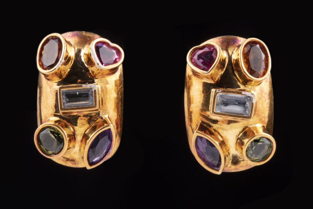 Appraisal: Pair of South American kt Yellow Gold and Colored Gemstone