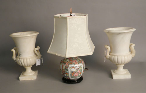 Appraisal: Pair of marble urn form table lamps together with a