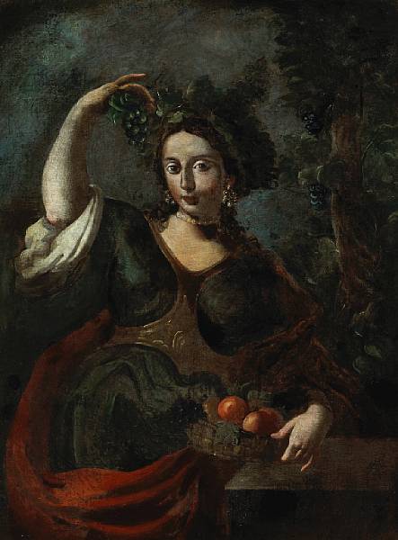 Appraisal: Italian School An allegorical figure holding a basket of fruit