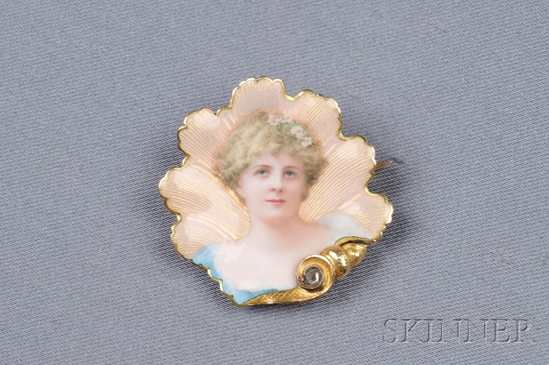 Appraisal: Antique kt Gold Enamel and Diamond Brooch depicting an angel