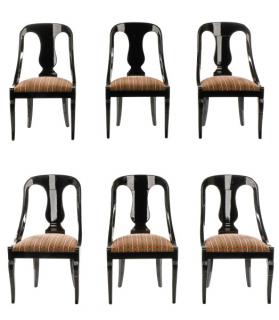 Appraisal: Set of Black Lacquered Gondola Dining Chairs Italian four quarter