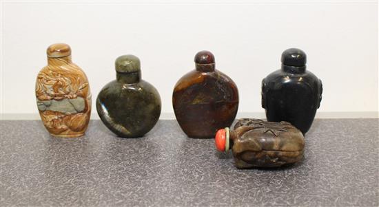 Appraisal: Sale Lot Five Hardstone Snuff Bottles the first a black