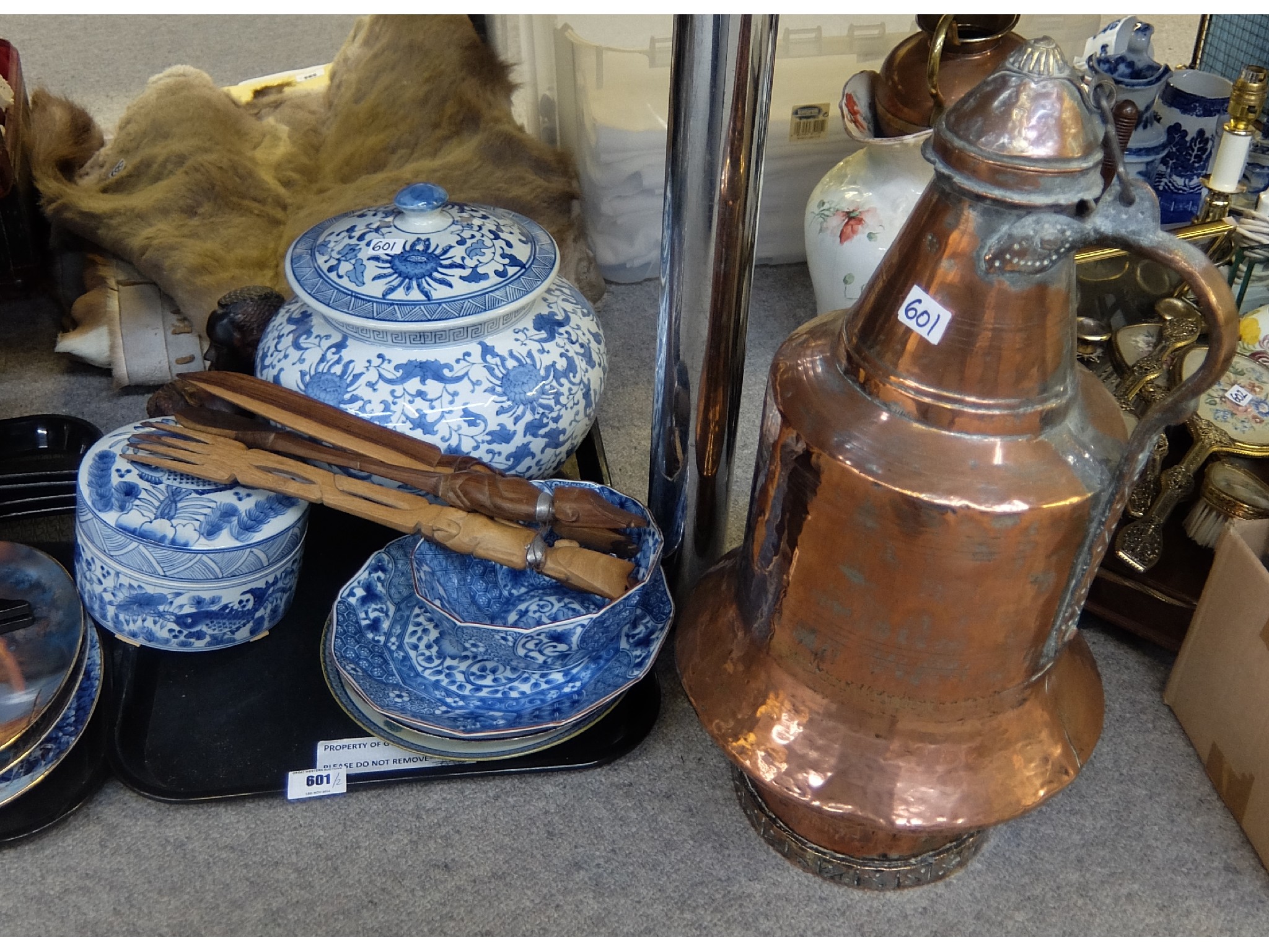 Appraisal: Assorted blue and white copper vessel etc