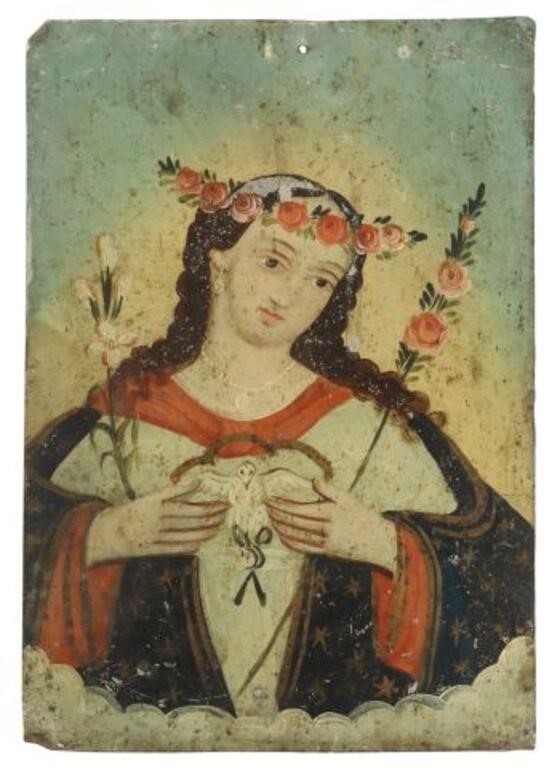 Appraisal: Unframed oil on tin retablo Alma de Maria Soul of