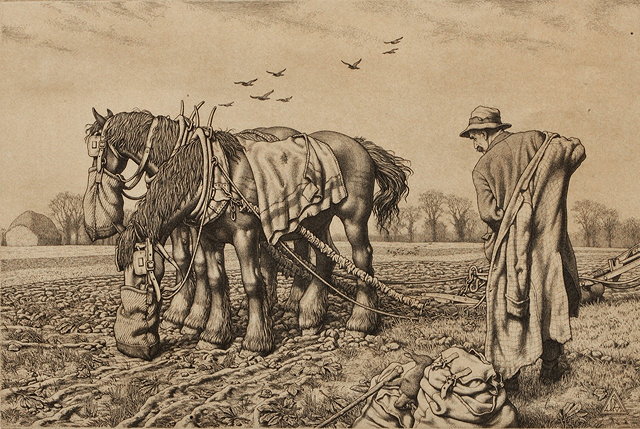 Appraisal: Stanley Anderson British - Farmer and Plough Horsessigned and inscribed