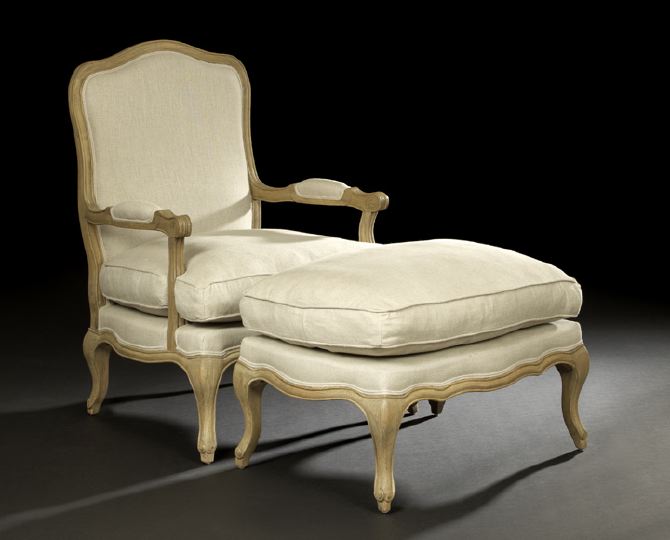 Appraisal: Louis XV-Style Beechwood Fauteuil and Ottoman the fauteuil with shaped