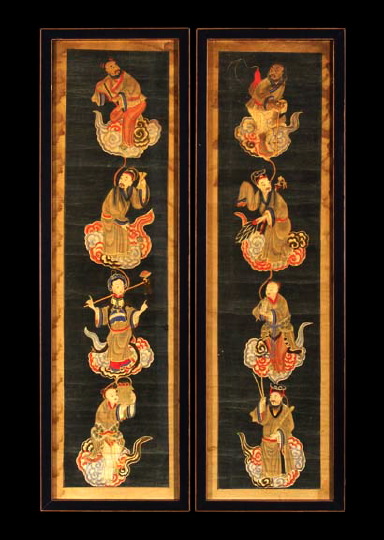 Appraisal: Pair of Chinese Framed Scrolls th century each painted in