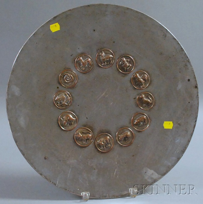 Appraisal: Asian-style Silver-plated Tray unmarked with Asian calendar figures in relief