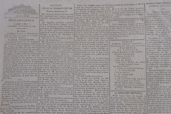 Appraisal: GENERAL ADVERTISER WITH GEORGE WASHINGTON DEATH NOTICE Phildelphia Thursday December