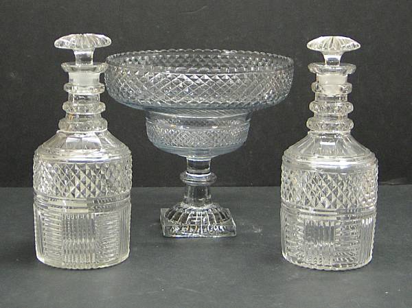 Appraisal: An Anglo-Irish cut glass fruit bowl and a pair of