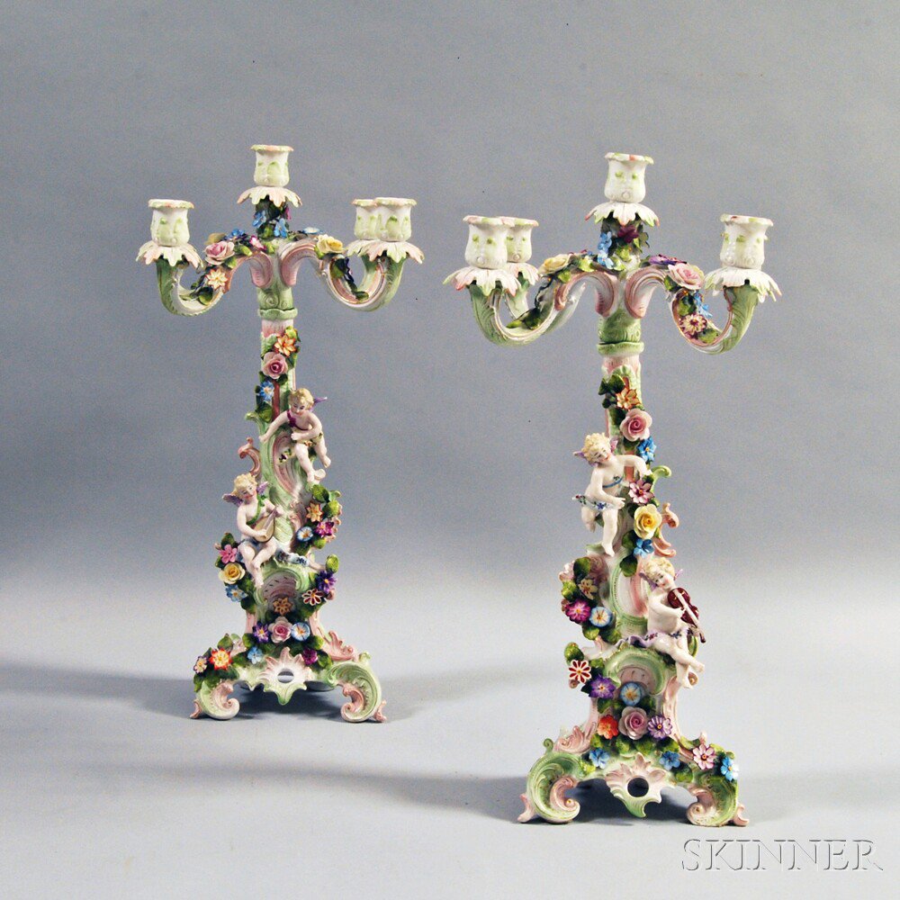 Appraisal: Pair of German Porcelain Five-light Candelabra th century each with