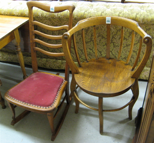 Appraisal: OAK ARMCHAIR AND SEWING ROCKER American c The chair has