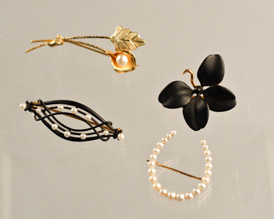 Appraisal: Four Gold Brooches all K marked a four leaf clover