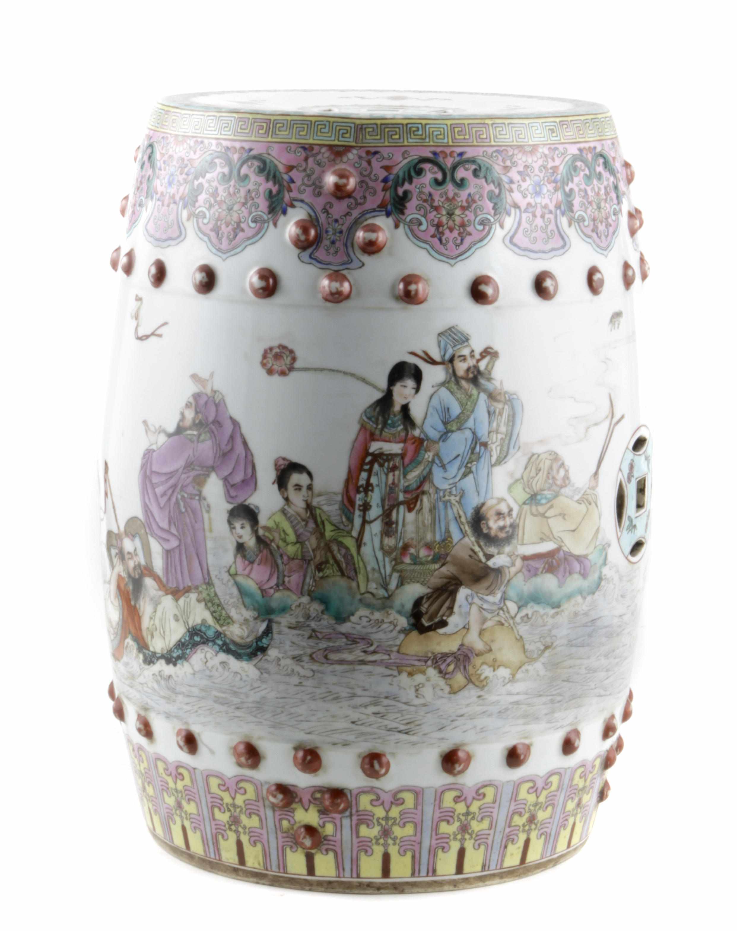 Appraisal: A Chinese famille rose porcelain garden stool with a continuous