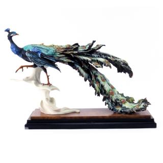 Appraisal: Limited Edition Giuseppe Armani Peacock Figurine Mounted on Wooden Base