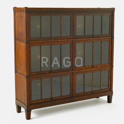 Appraisal: MACEY BOOKCASE Three-piece barrister ca Oak and glass Marked Overall