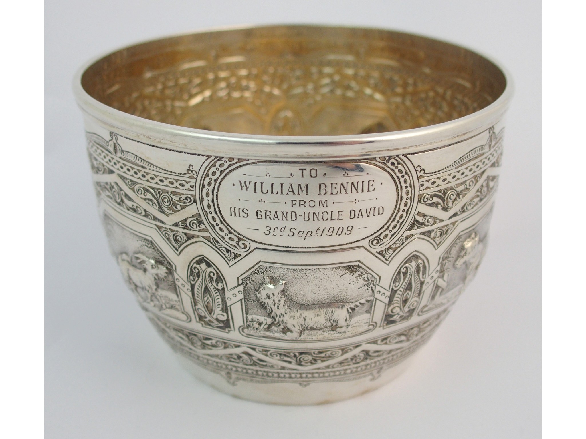 Appraisal: A silver christening bowlby James Ross Glasgow of curving cylindrical