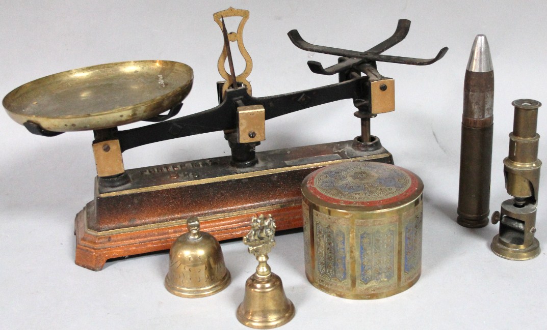 Appraisal: Various metalware comprising of a miniature cylindrical microscope cm high