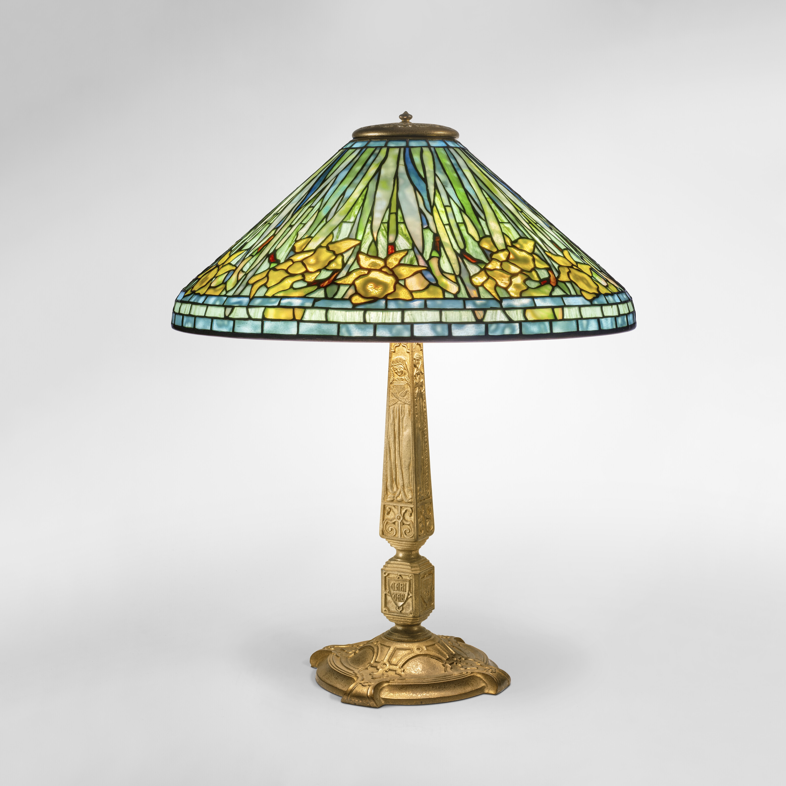 Appraisal: TIFFANY STUDIOS 'Daffodil' Table Lamp circa leaded glass gilt bronze