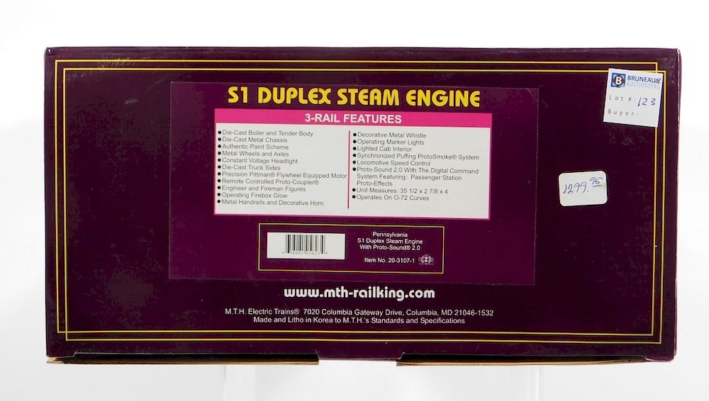 Appraisal: MTH Pennsylvania S Duplex Steam Engine O Train United States