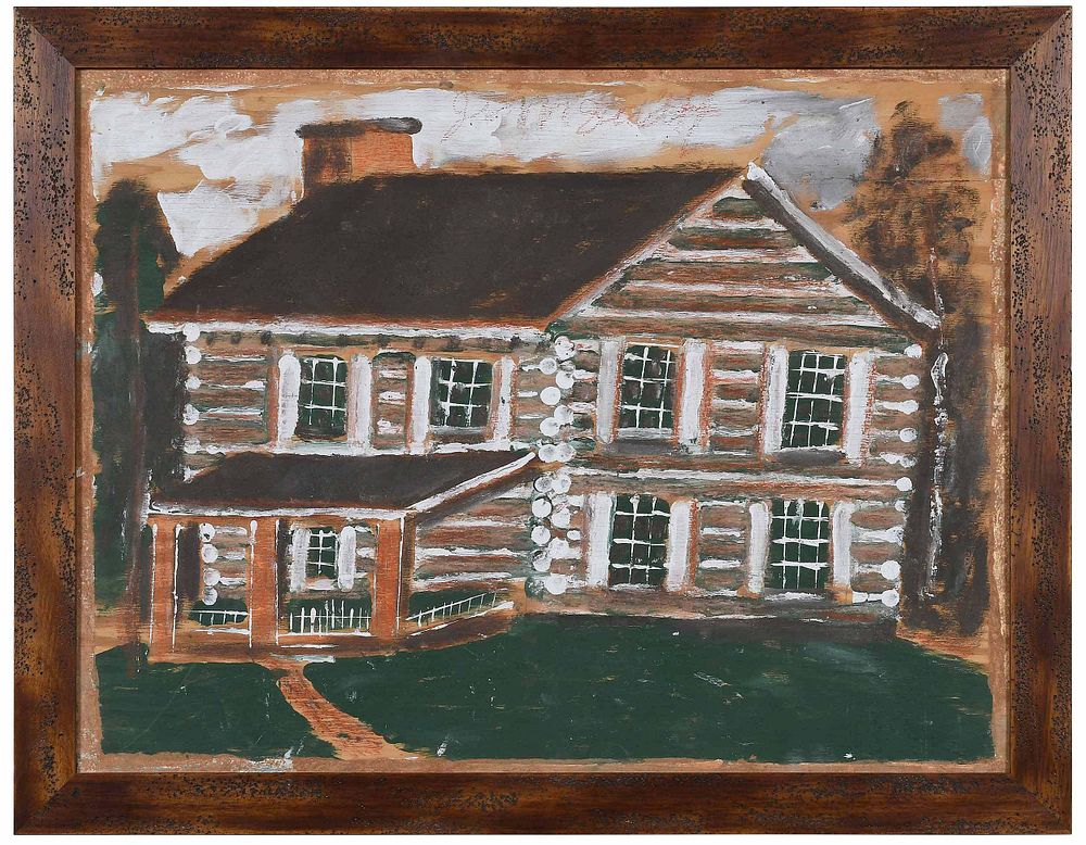 Appraisal: Jimmy Lee Sudduth Alabama - Log Cabin signed in sky